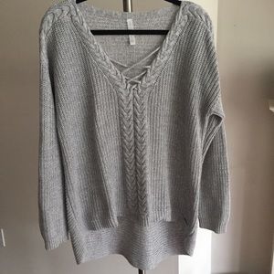 Firefly Cotton Blend Gray Oversized High-Low Hem Ribbed Knit Sweater Size US M